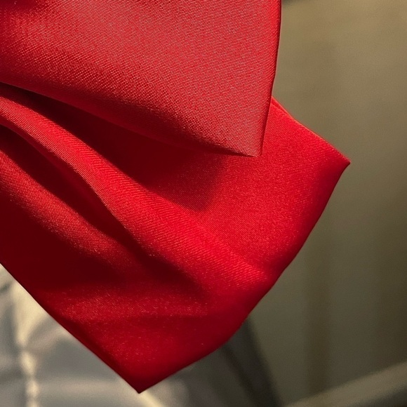 ruby Red Satiny Hair Bow Tie Hair Accessory. - Picture 10 of 15